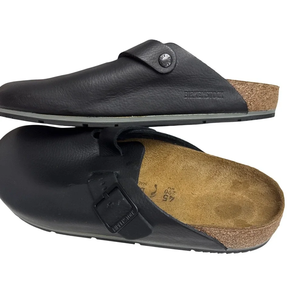 Birkenstock Boston Super Grip Mens Size 12 Black Leather Slip Resistant Clogs